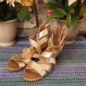 Material Girl Gold Strappy‎ Heels 7M